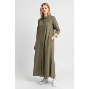 Tuckernuck Shiver Shirt Dress Womens Small Army Green Button Up Contrast Cuffs